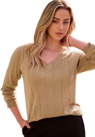 Roaman's Plus Size Drop Needle V Neck Lightweight Sweater Knit in Soft Camel at Nordstrom, Size Medium