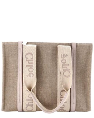 Chlo&eacute; Beige Canvas & Leather Woody Tote Medium (Authentic Pre-Loved)