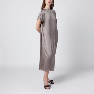 Dries Van Noten Taupe silk satin midi dress