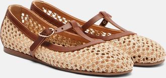 Ancient Greek Sandals Aerati leather-trimmed raffia Mary Jane flats