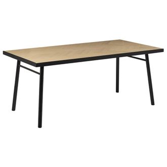 Beliani Mesa De Comedor 180 X 90 Cm Con Tablero De Mdf Patas De Madera De Caucho Madera De Fresno Claro Con Negro Marfil Ivorie