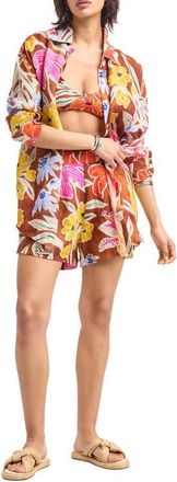 Vitamin A Playa Oversize Linen Cover-Up Shirt in Painted Garden at Nordstrom, Size X-Small