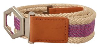 Gianfranco Ferre WoMens Multicolor Leather Silver Hexagon Logo Buckle Belt - Multicolour - Size 34 inches