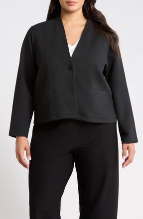 Eileen Fisher High Collar Crop Jacket in Black at Nordstrom, Size 2X