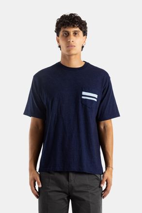 Momotaro Jeans Mens Yarn Dyed Pocket Tee Indigo Blue T-Shirts And Polos