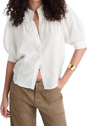 Madewell Puff-Sleeve Band-Collar Shirt In White