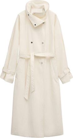 Mango Funnel Neck Oversize Cotton Blend Trench Coat in Ecru at Nordstrom, Size Medium