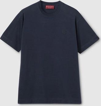 Gucci Cotton Jersey T-shirt With Embroidery, Size XXXL, Blue, Ready-to-wear