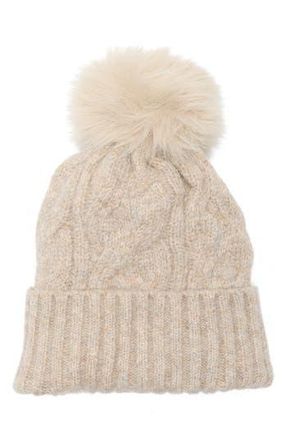 Melrose and Market Faux Fur Pompom Beanie in Natural at Nordstrom Rack