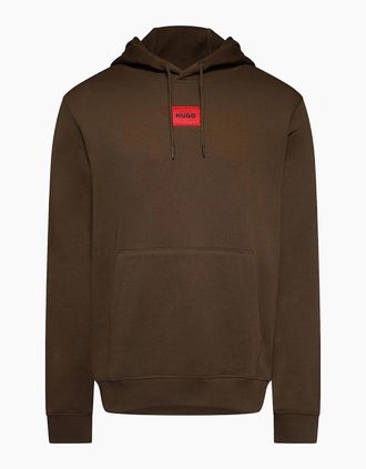 HUGO BOSS Mens Daratschi Cotton Terry Hoodie with Logo Label - Brown - Size: 34