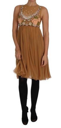 Dolce & Gabbana Crystal Silk Gold A-Line Gown Womens Dress