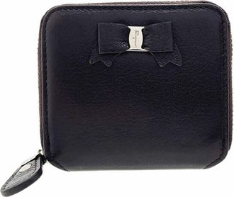 Ferragamo Dark Brown Leather Coin Purse/Coin Case (Pre-Owned)