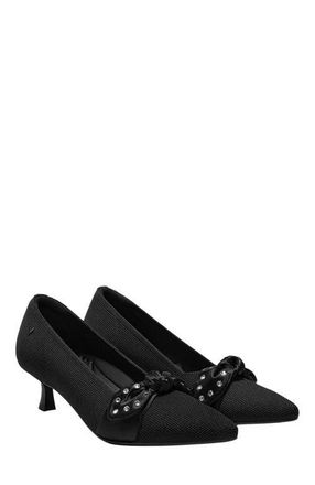 Vivaia Pointed-Toe Bow Kitten Heels in Black Satin Rhinestone at Nordstrom, Size 5.5