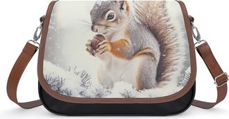 Generic Squirrel In Snows Day Small Womens Crossbody Bags Shoulder Handbag with Adjustable Strap for Travel