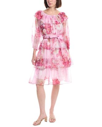 Beulah Tiered Floral Print Belted Chiffon Midi Dress