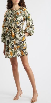 Ciebon Print Long Sleeve Pintuck Minidress in Cream Multi at Nordstrom, Size X-Small