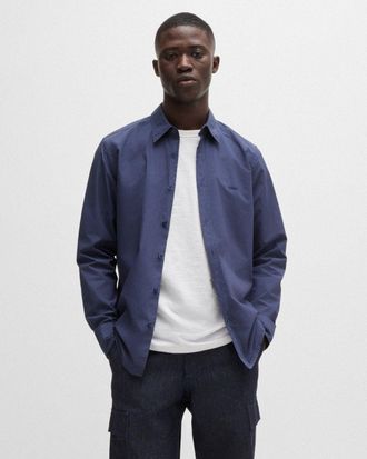 Boss Orange by Hugo Boss Relegant 6 Mens Regular-Fit Shirt in Cotton Poplin with Kent Collar - Navy - Size X-Large