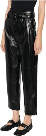 Twinset Cropped Broeken - Dames - Vrijetijds broeken - Zwart - S - Leer - Broeken
