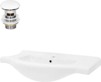 ECD Germany Lavabo encastrado blanco con v&aacute;lvula de desag&uuml;e pop-up cer&aacute;mica