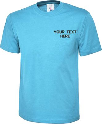 Generic Personalised Embroidered Your Text UC301 Classic Tshirt, Work Wear Any Text Classic Shirt Unisex Gift Tee Top (Sky, 3XL)