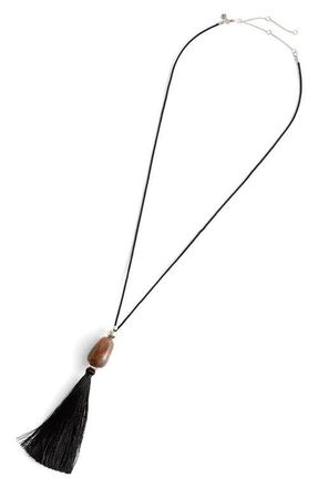Madewell Semiprecious Stone Tassel Long Necklace in True Black at Nordstrom
