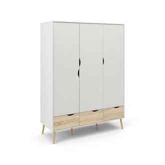 Dmora Dmora - Armario 3 Puertas Emmanuelle, Muebles De Dormitorio, Vestidor, Armario De Ropa, 147x58 H200 Cm, Blanco Y Roble