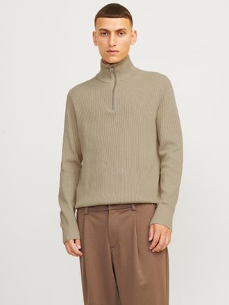 Jack & Jones Troyer JACK & JONES JJEPERFECT KNIT HALF ZIP SN, Herren, Gr. XL, crockery, Strick, Obermaterial: 50% Baumwolle, 50% Polyester, unifarben, Rundhals, B&uuml;