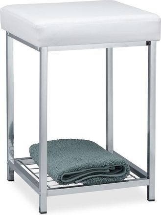 Relaxdays Relaxdays Taburete Bajo Cuadrado Acolchado con Repisa, Hierro y Cuero Sintético, Blanco, 47 x 33 x 33 cm
