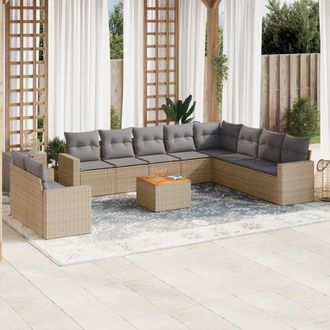 vidaXL Juego De Sof&aacute;s Jard&iacute;n Con Cojines Beige Mezcla 11 Pzas Rat&aacute;n Pe Vidaxl