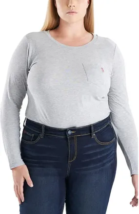 Slink Jeans Crewneck Long Sleeve Pocket T-Shirt in Heather Grey at Nordstrom, Size 1X