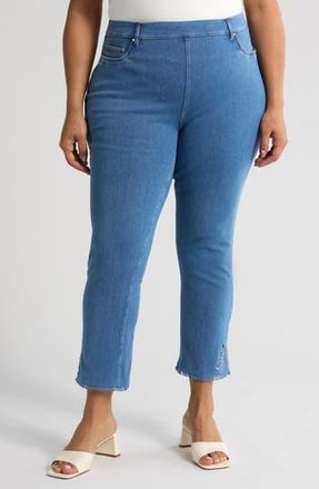 Lyss&eacute; Yori Eyelet Fringe Hem Crop Straight Leg Jeans in Bleached Blue at Nordstrom Rack, Size 2X