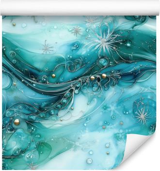 OEM Carta Da Parati Ink Nei Toni Del Turchese, Celadon E Blu Mare Per Soggiorno E Camera Da Letto, 50x1000 Cm