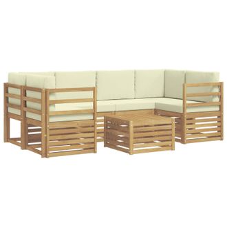 vidaXL Conjunto De Sof&aacute;s De Exterior 7 Pcs Blanco Y Crema Poli&eacute;ster Vidaxl