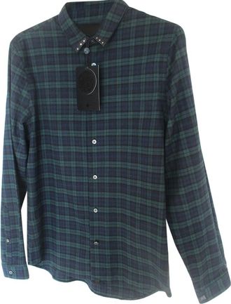 Pretty Green Mens Plaid Studded Collar Shirt Size M