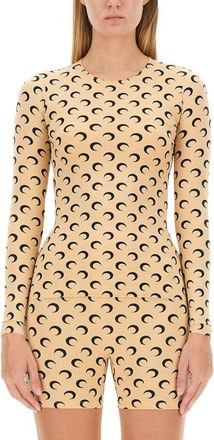Marine Serre Fitted Long-Sleeve Top With Crescent Moon Pattern
