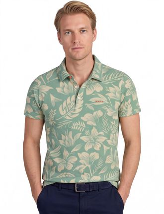 N-Z-A- NEW ZEALAND AUCKLAND Poloshirt New Zealand groen bladeren print katoen