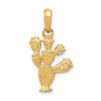 Diamond2Deal 14k Yellow Gold 3-D Cactus Pendant