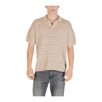 Only & Sons Polo Shirts, male, Beige, L, Beige V-Neck Polo Shirt for Men