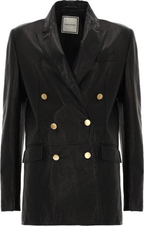 Tagliatore Black Double-Breasted Lamb Leather Blazer