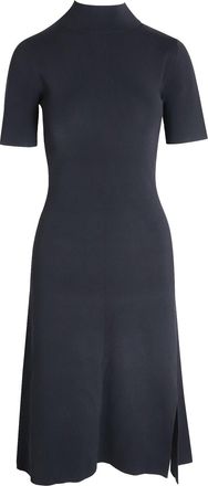 IRIS & INK Mock Neck Midi Length Dress in Black Viscose