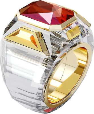 Swarovski Geometrische Gouden Legering Kristallen Ring - Dames - Ringen - Oranje - 52 MM - Accessoires