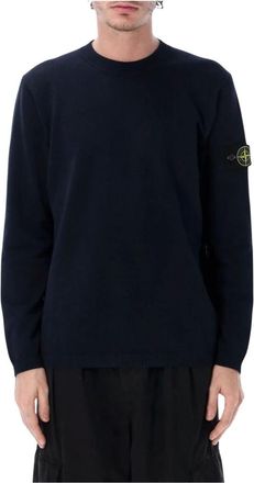 Stone Island Truien & Vesten, Heren, Blauw, XL, Katoen, Micro Stitch Zachte Katoenen Ronde Hals