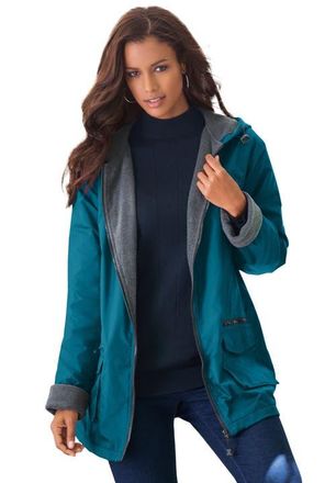 Roaman's Plus Size Hooded Nylon Jacket in Deep Teal at Nordstrom, Size Medium