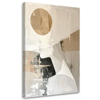 Feeby Cuadro Sobre Lienzo Abstracci&oacute;n Minimalista Con C&iacute;rculo Beige Y Acento Negro 80x120