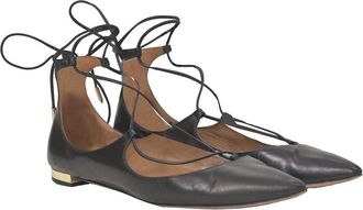 Aquazzura Womens Leather Christy Lace-Up Ballet Shoe (Authentic Pre-Loved)