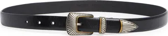 Treasure & Bond Lainey Western Buckle Leather Belt in Black- Silver at Nordstrom, Size X-Small