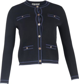 Tory Burch Tory Burch Kendra Button-Down Logo Cardigan in zwarte wol