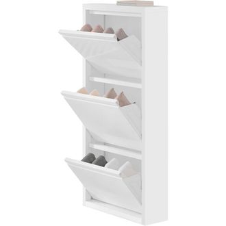 Woltu Scarpiera 3 Ante Ripiani in Metallo 50x15x106cm Bianco