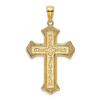 Diamond2Deal 14k Gold 2-D Filigree Center Block Cross Charm Pendant