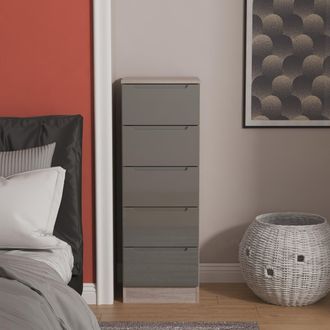 Welcome Furniture Cannes Ready Assembled 5 Drawer Tallboy in Grey Gloss & Grey Oak - Welcome Furniture | TJ Hughes